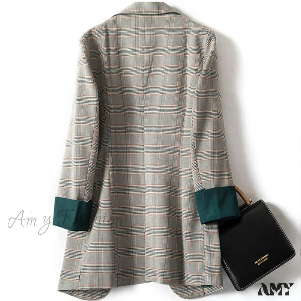 Amy Fashion - Oversized Female Retro Checkered Blazer