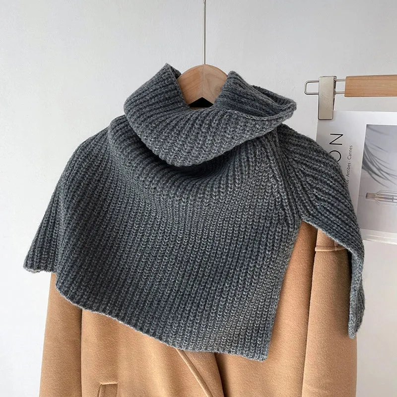 Autumn And Winter Korean-style  Solid Color Warm Pullover Scarf High Collar Split Scarf Knitted Wool Simple Shawl