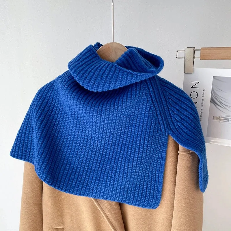 Autumn And Winter Korean-style  Solid Color Warm Pullover Scarf High Collar Split Scarf Knitted Wool Simple Shawl