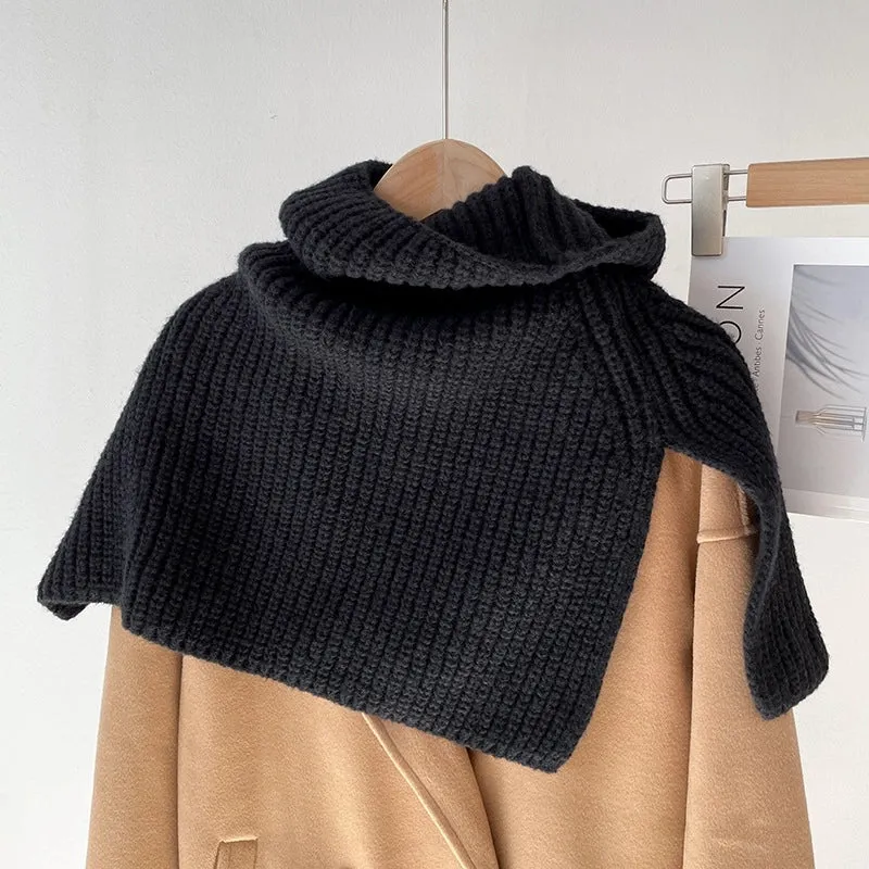 Autumn And Winter Korean-style  Solid Color Warm Pullover Scarf High Collar Split Scarf Knitted Wool Simple Shawl