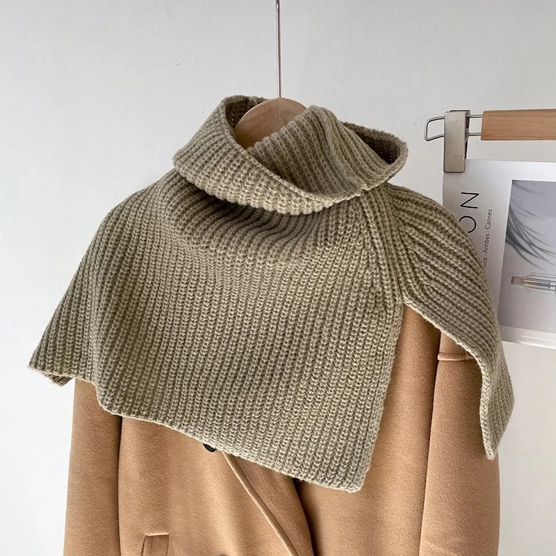 Autumn And Winter Korean-style  Solid Color Warm Pullover Scarf High Collar Split Scarf Knitted Wool Simple Shawl