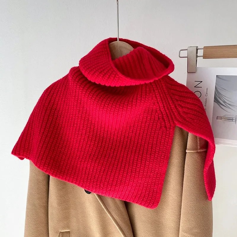 Autumn And Winter Korean-style  Solid Color Warm Pullover Scarf High Collar Split Scarf Knitted Wool Simple Shawl