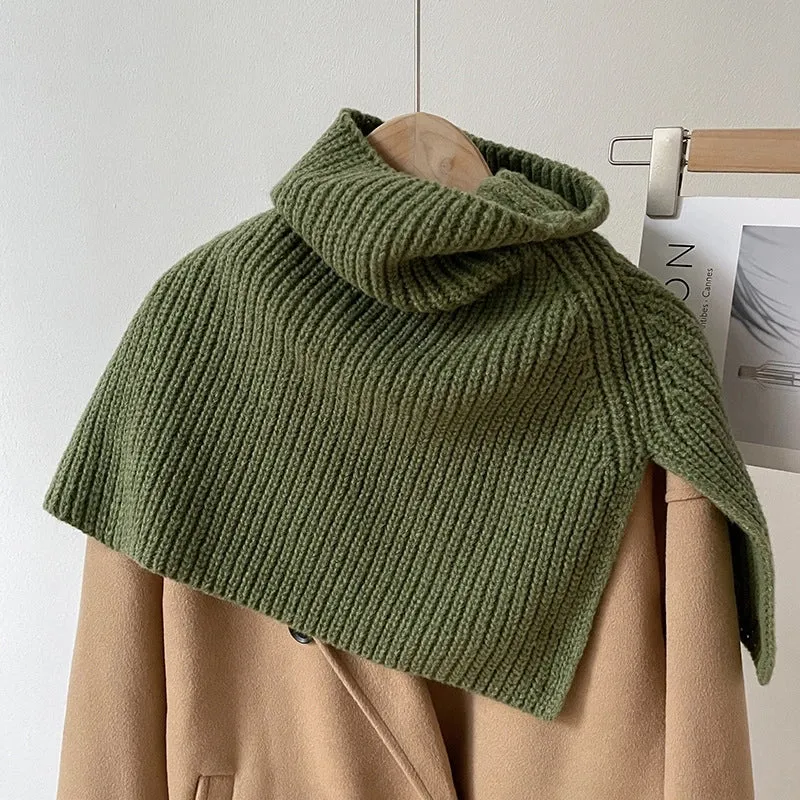 Autumn And Winter Korean-style  Solid Color Warm Pullover Scarf High Collar Split Scarf Knitted Wool Simple Shawl