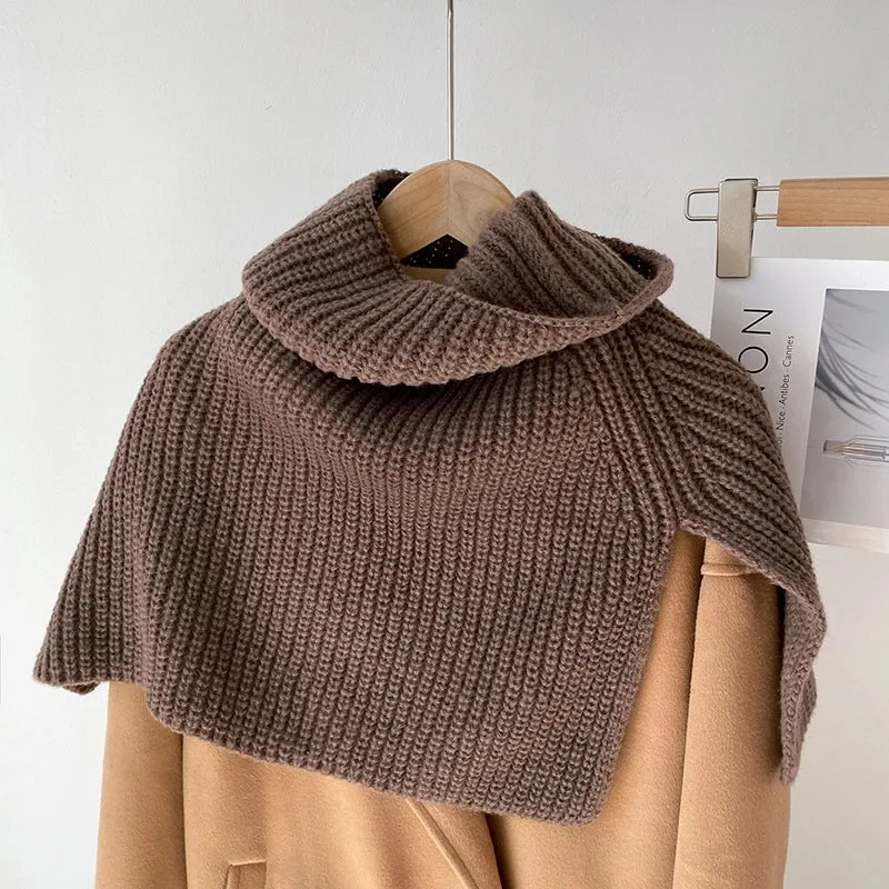 Autumn And Winter Korean-style  Solid Color Warm Pullover Scarf High Collar Split Scarf Knitted Wool Simple Shawl