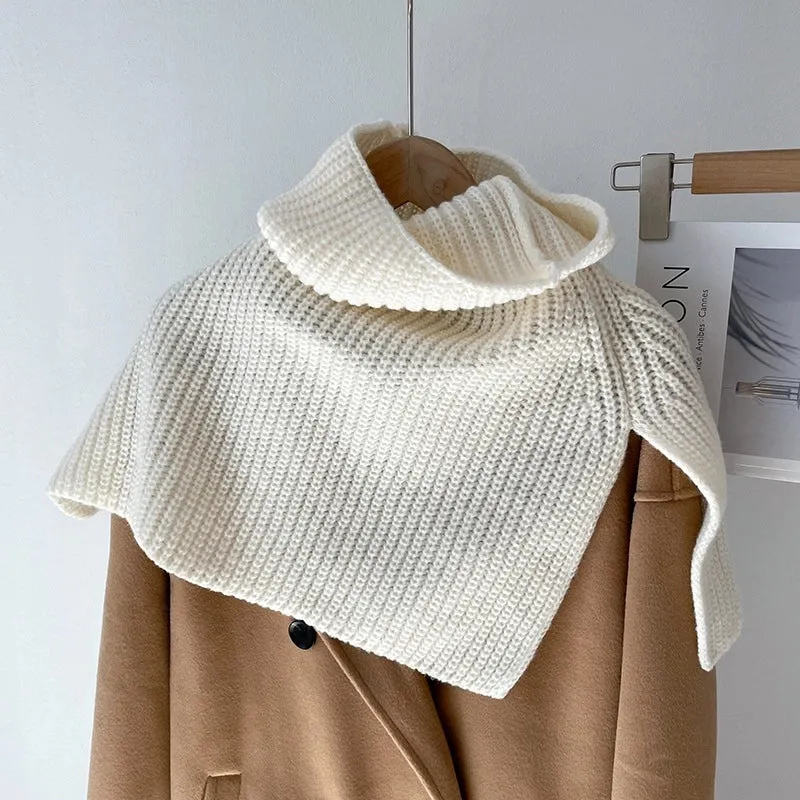 Autumn And Winter Korean-style  Solid Color Warm Pullover Scarf High Collar Split Scarf Knitted Wool Simple Shawl