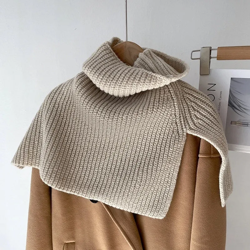 Autumn And Winter Korean-style  Solid Color Warm Pullover Scarf High Collar Split Scarf Knitted Wool Simple Shawl