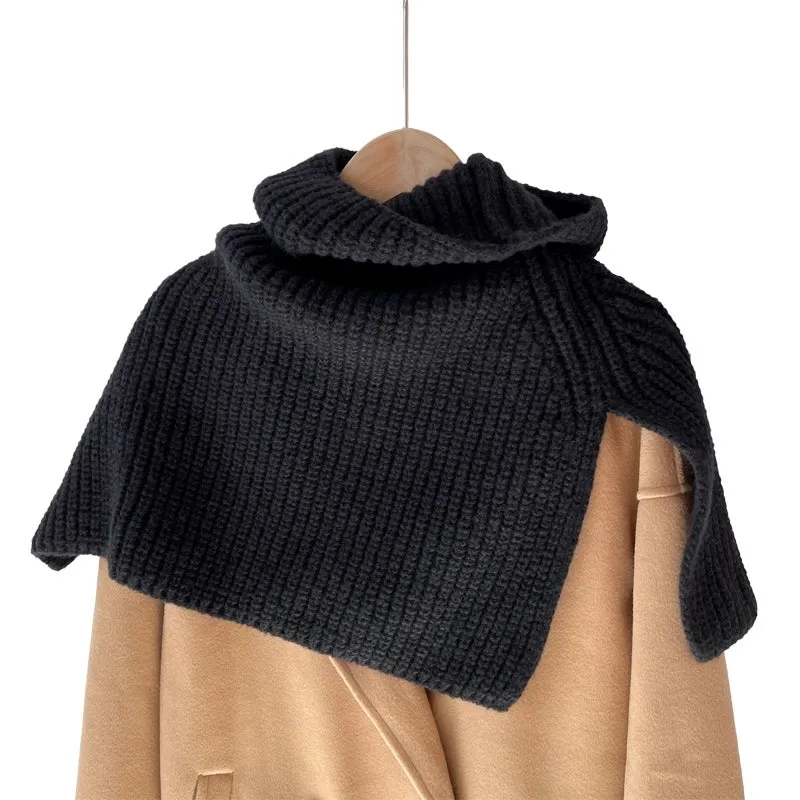 Autumn And Winter Korean-style  Solid Color Warm Pullover Scarf High Collar Split Scarf Knitted Wool Simple Shawl