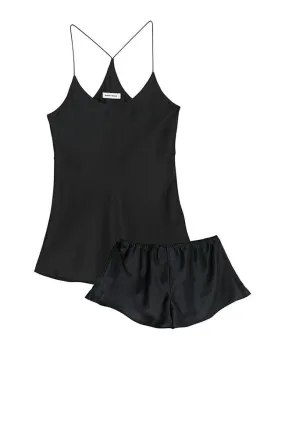 Bella Jet Black Silk Camisole & Shorts