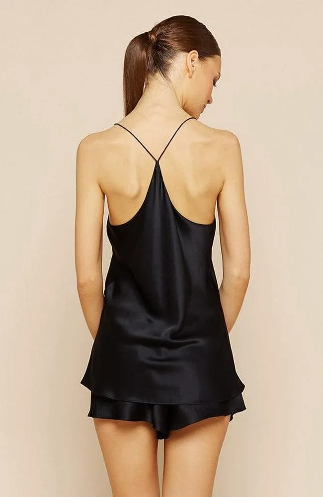 Bella Jet Black Silk Camisole & Shorts