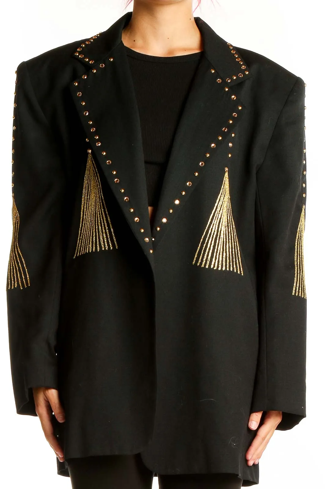 Black Embellished Oversized Blazer