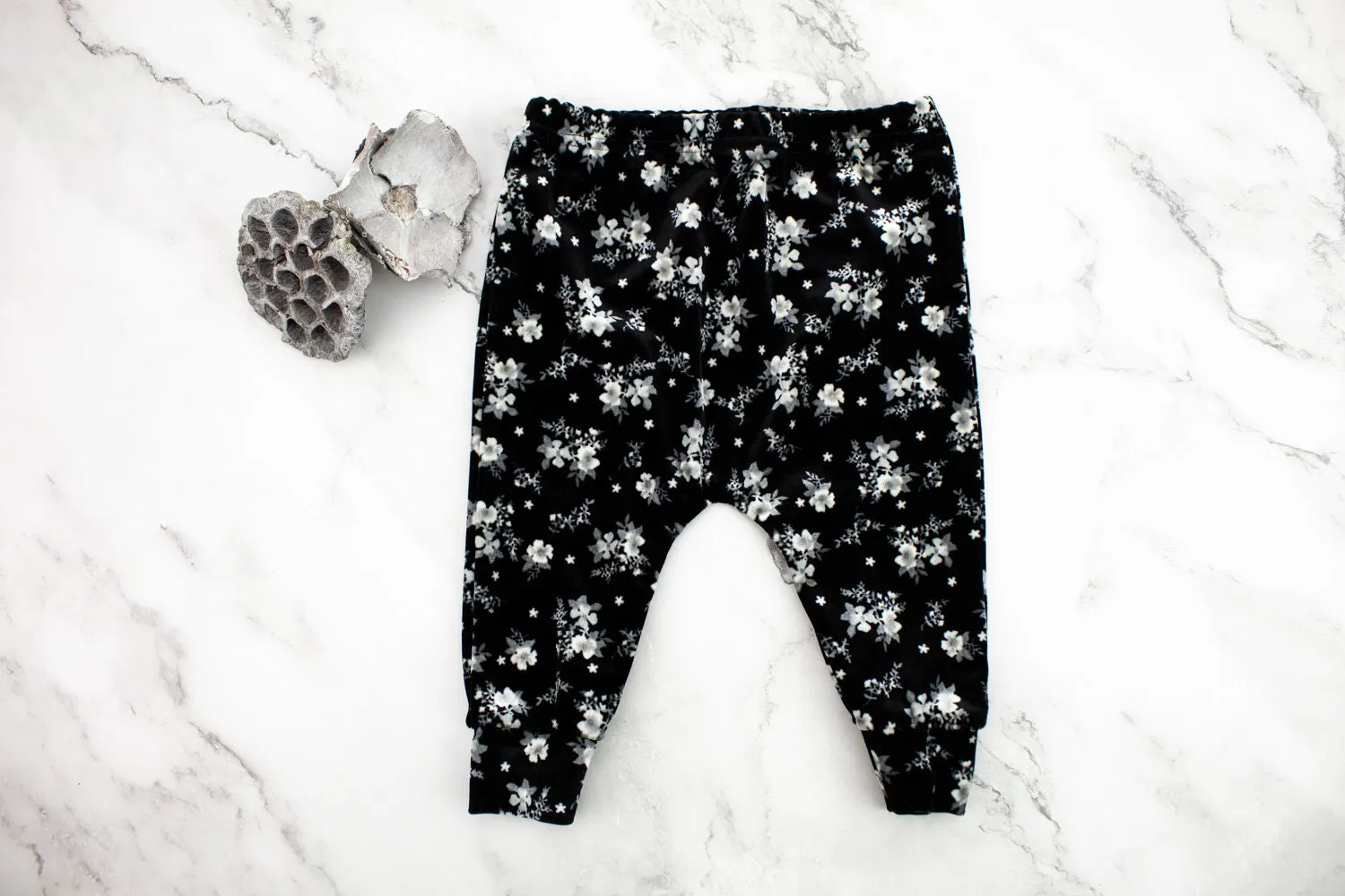 Black Floral Velvet Harem Pants 3-6 months