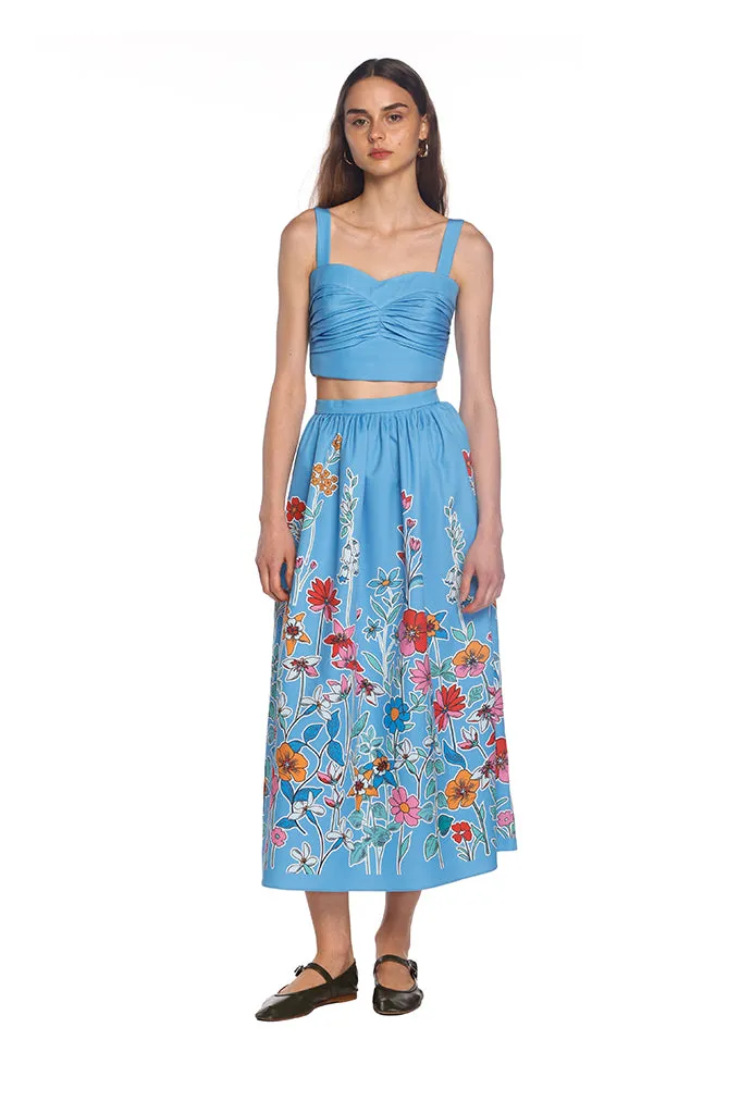 Blue Hibiscus Midi Skirt