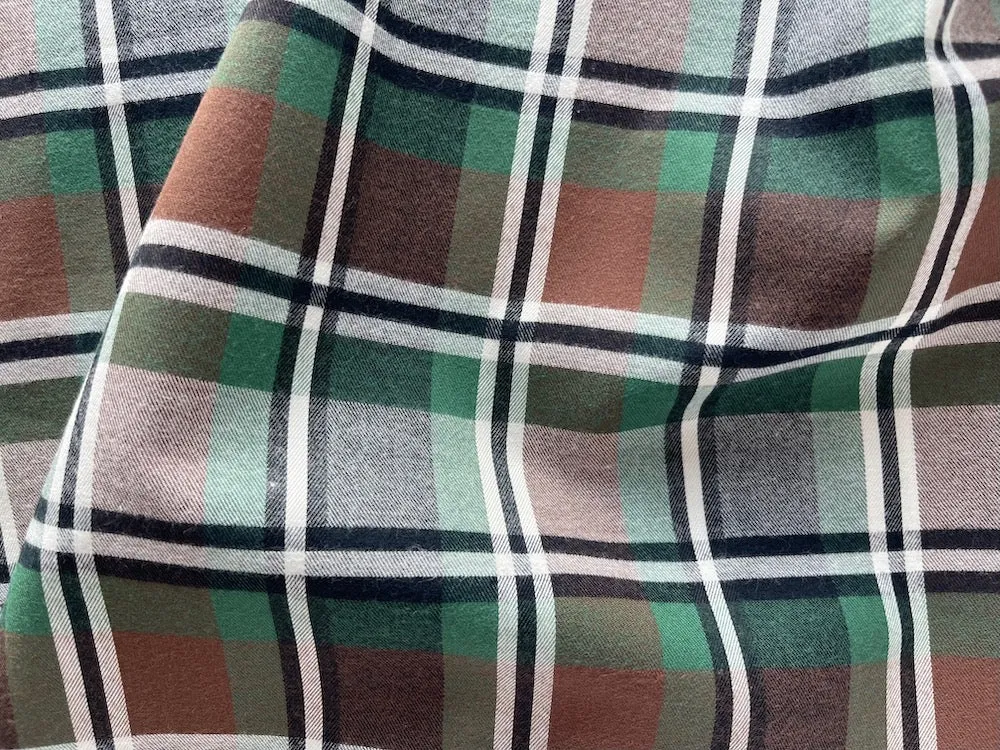 Bold Pine & Chestnut Plaid Cotton Flannel Shirting (Made in Italy)