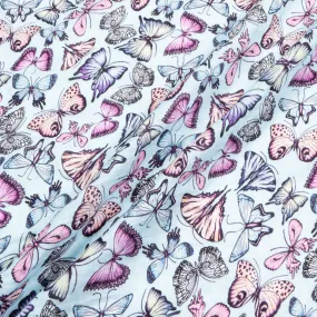 Butterfly Printed Pale Blue Lightweight Linen