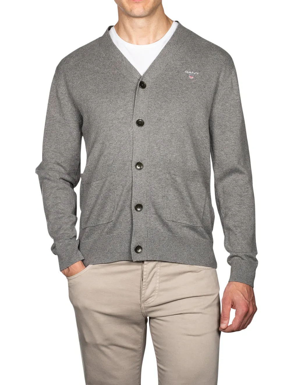 Classic Cotton V-neck Cardigan Dark Grey Melange