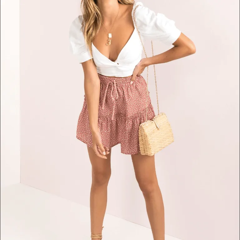 Cute Loose Dot Ruched Strap Mini Skirts