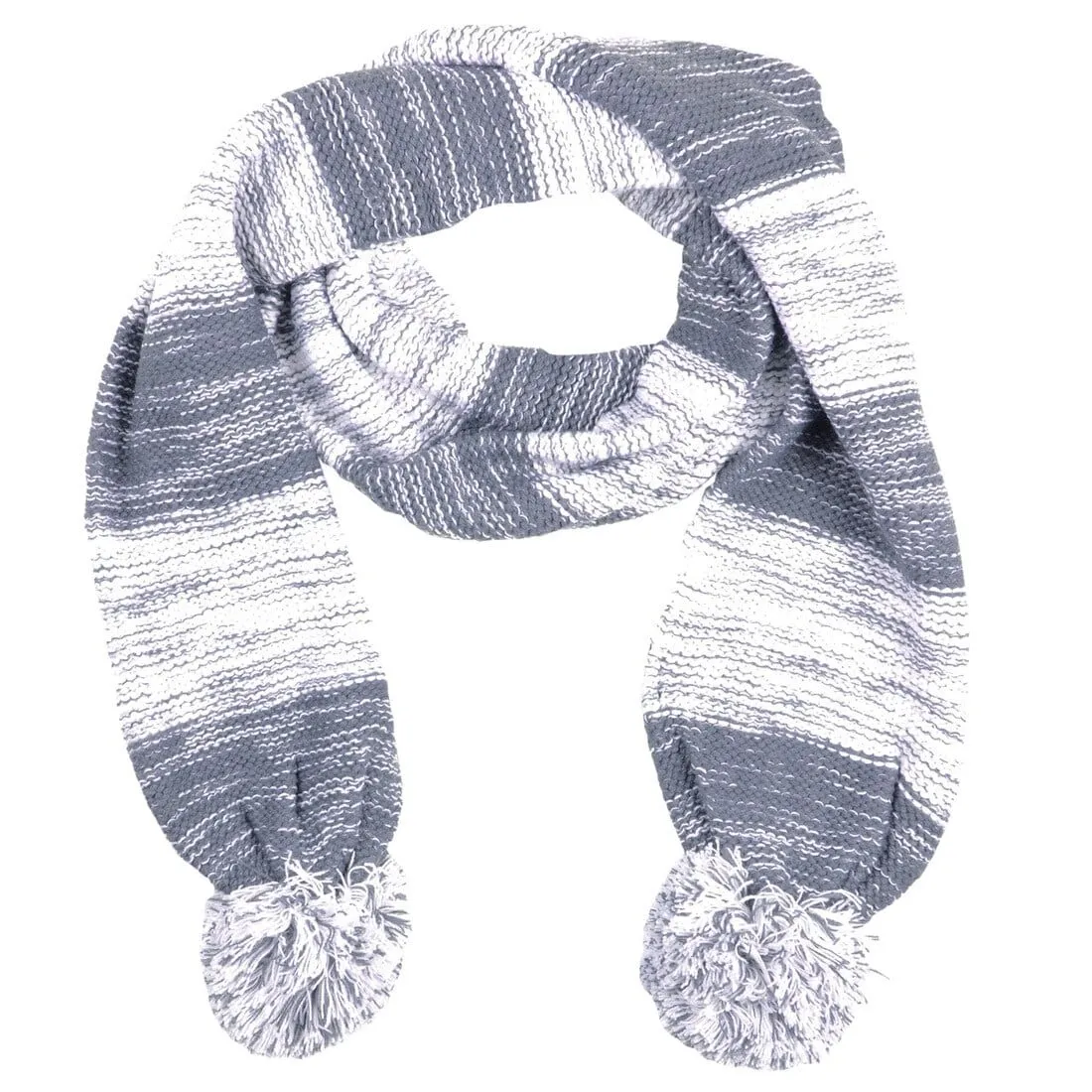 Drew Womens Knitted Scarf Marl Stripe & Large Pom Poms