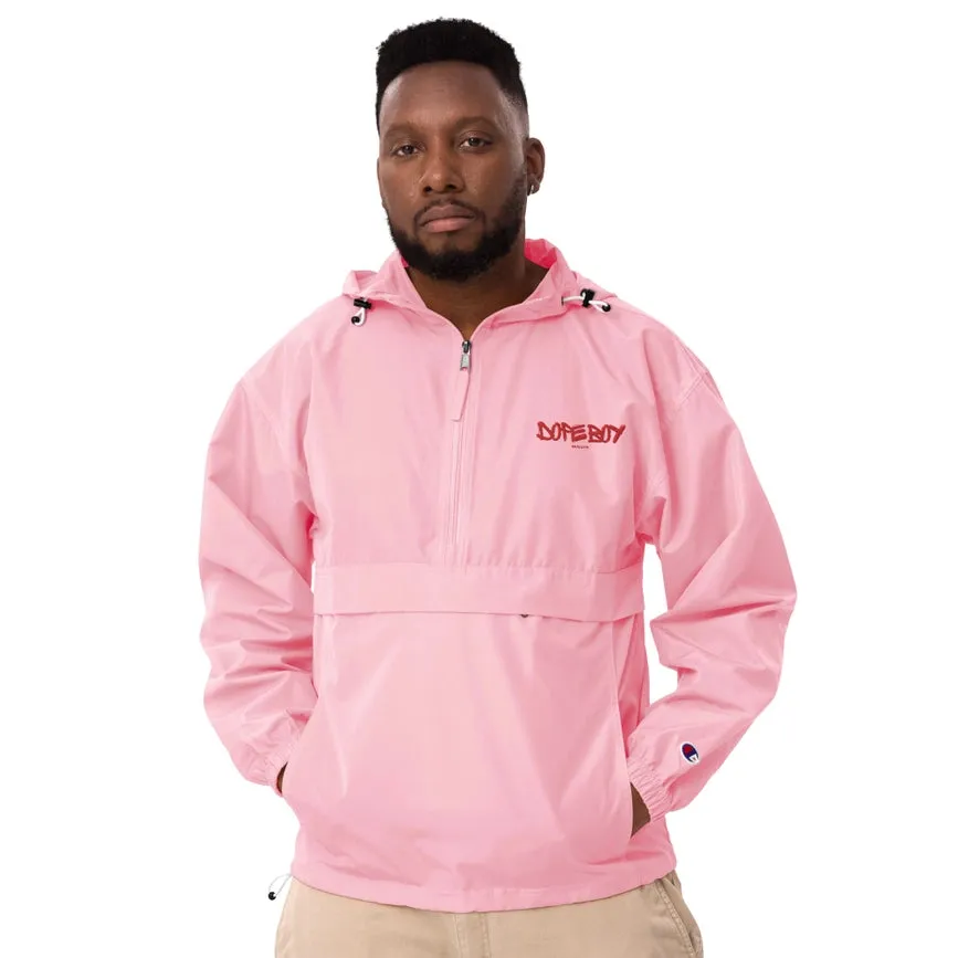 Embroidered Champion Packable Jacket Pink Candy