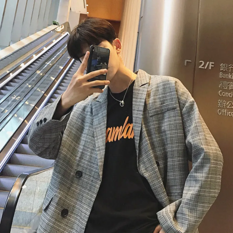 [Korean Style] Jio Double Breasted Plaid Blazer