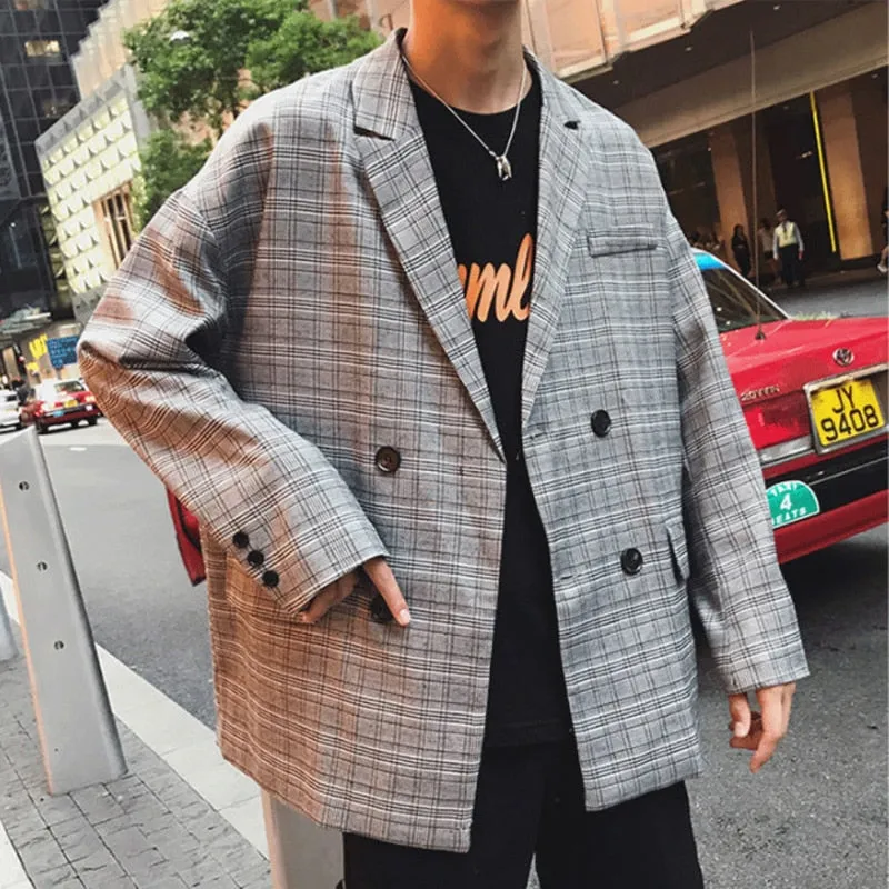 [Korean Style] Jio Double Breasted Plaid Blazer