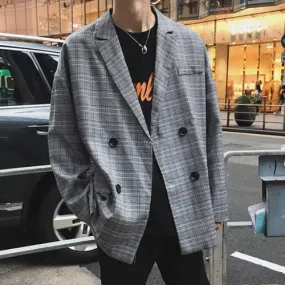 [Korean Style] Jio Double Breasted Plaid Blazer