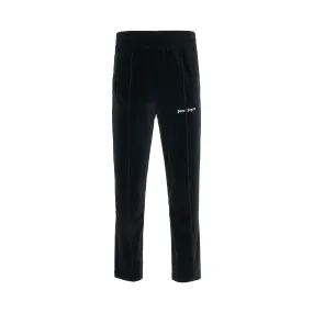 Logo Print Velvet Track Pants in Black