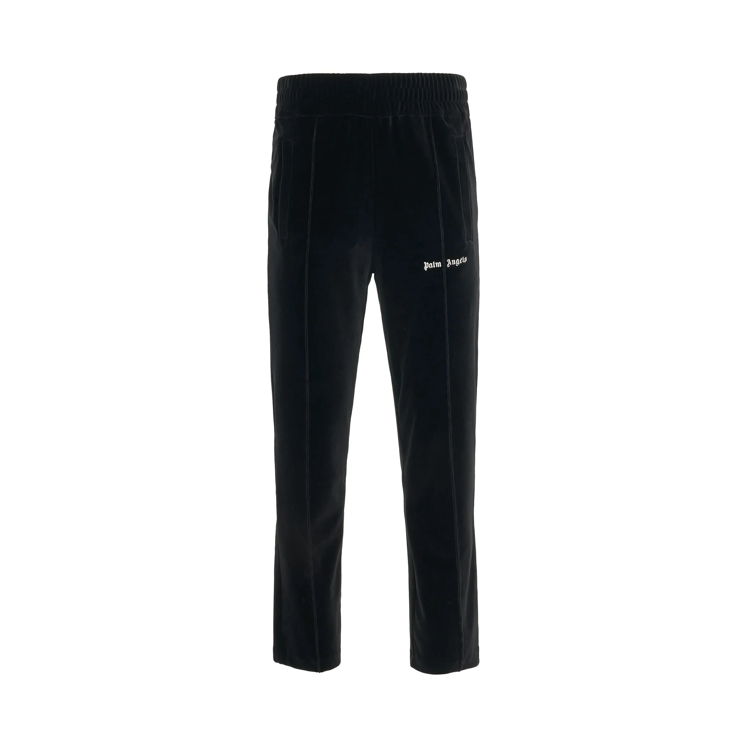 Logo Print Velvet Track Pants in Black