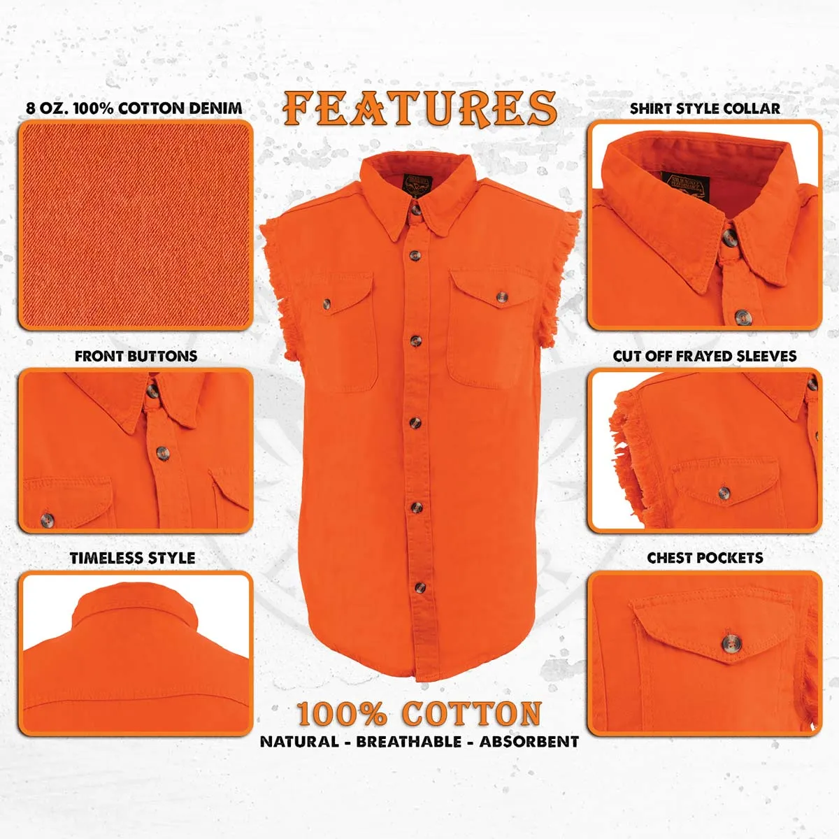 Milwaukee Leather DM1003 Men's Orange Lightweight Denim Shirt with