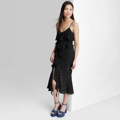 New - Women's Ruffle Midi Dress - Wild Fable Black XS