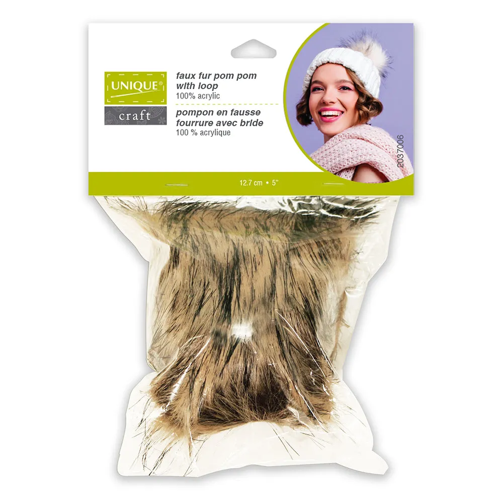 POM POM FAUX FUR 5″ Brown/Black Tip