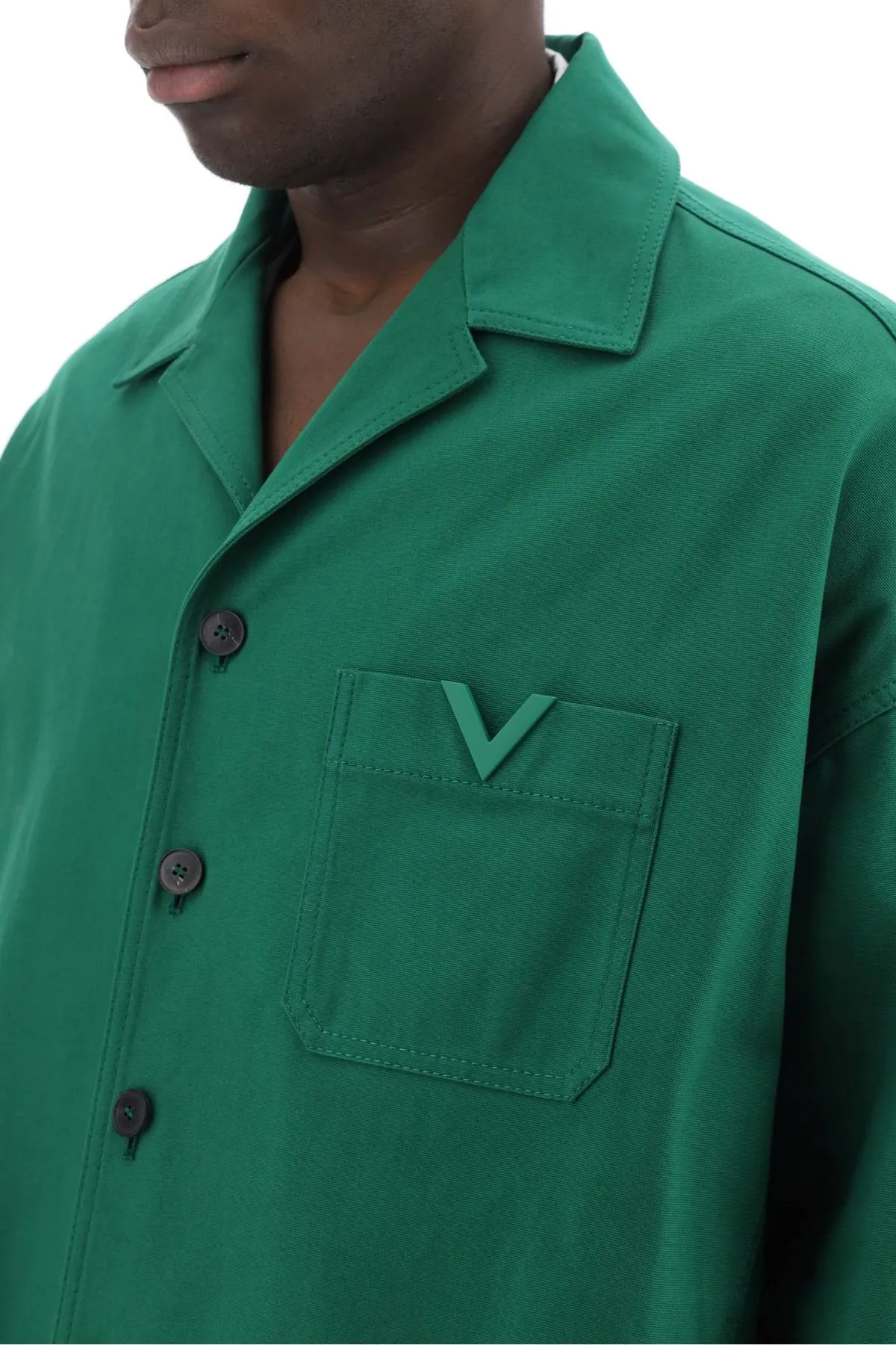 "canvas overshirt with v detail