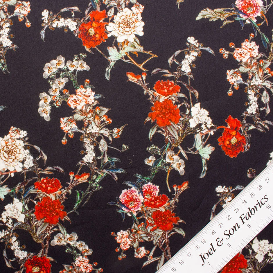 Red & White Floral Printed Midnight Lightweight Cotton