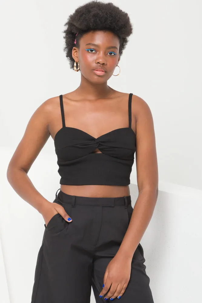 Rib Knot Crop Vest Black