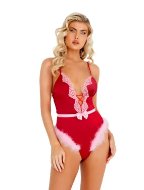 Roma 1pc Marabou Satin Teddy with Bow Detail Roma Confidential