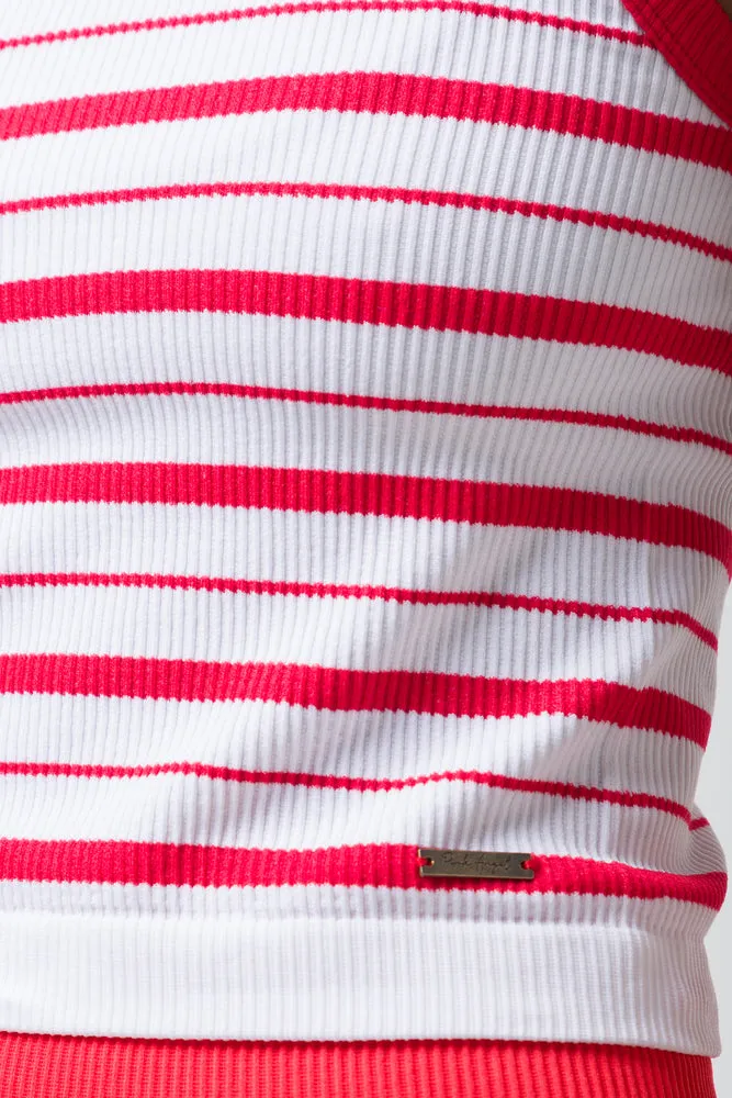 Seamless Stripe Strappy Vest Red