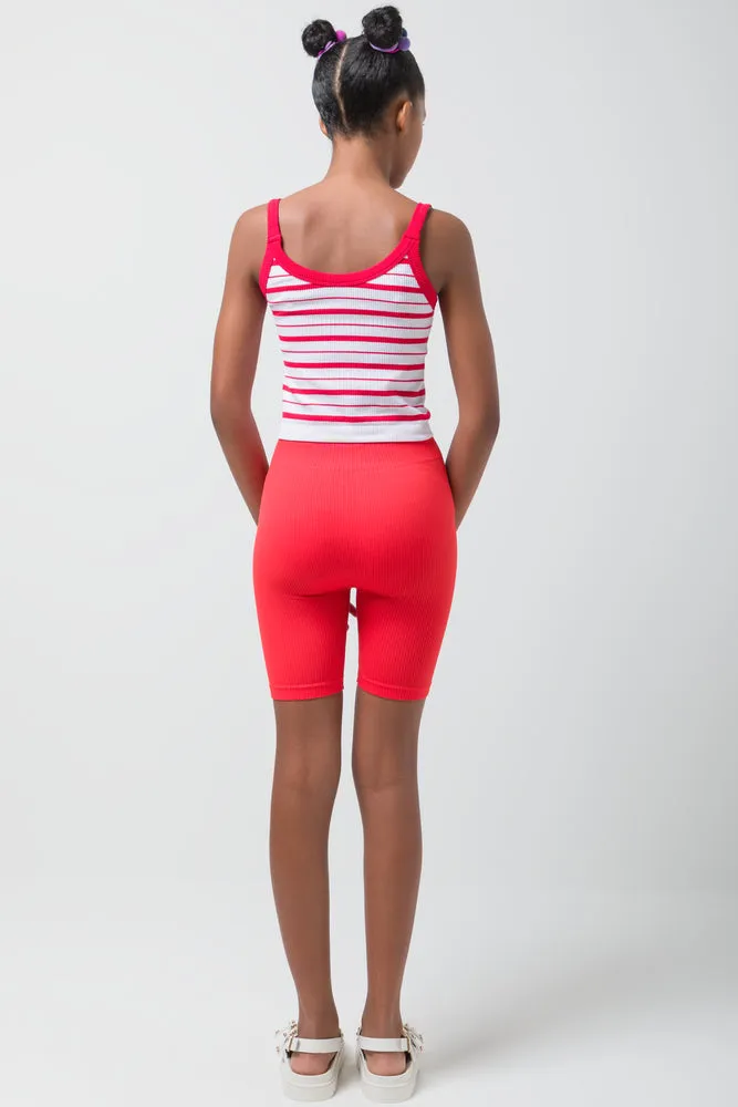 Seamless Stripe Strappy Vest Red