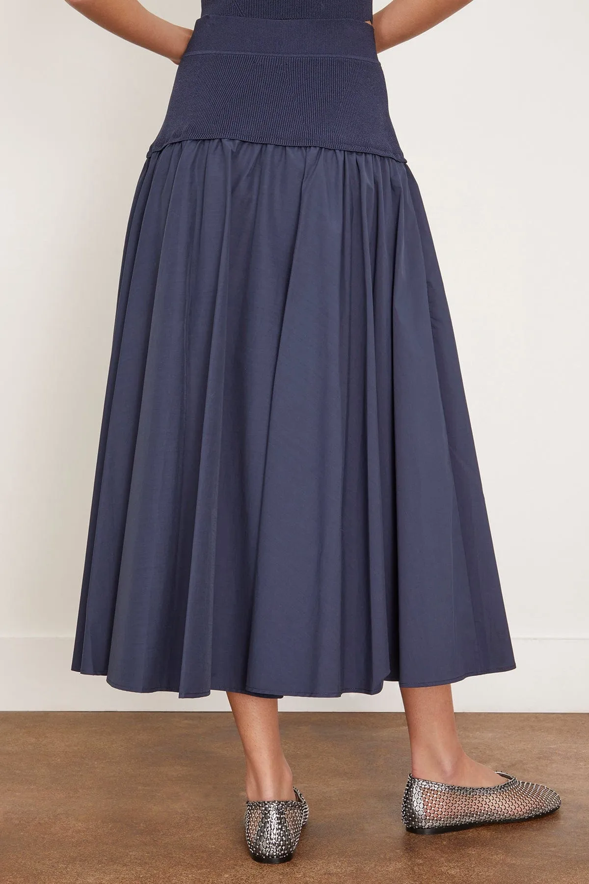 Stella Midi Skirt With Knit Yoke in Midnight