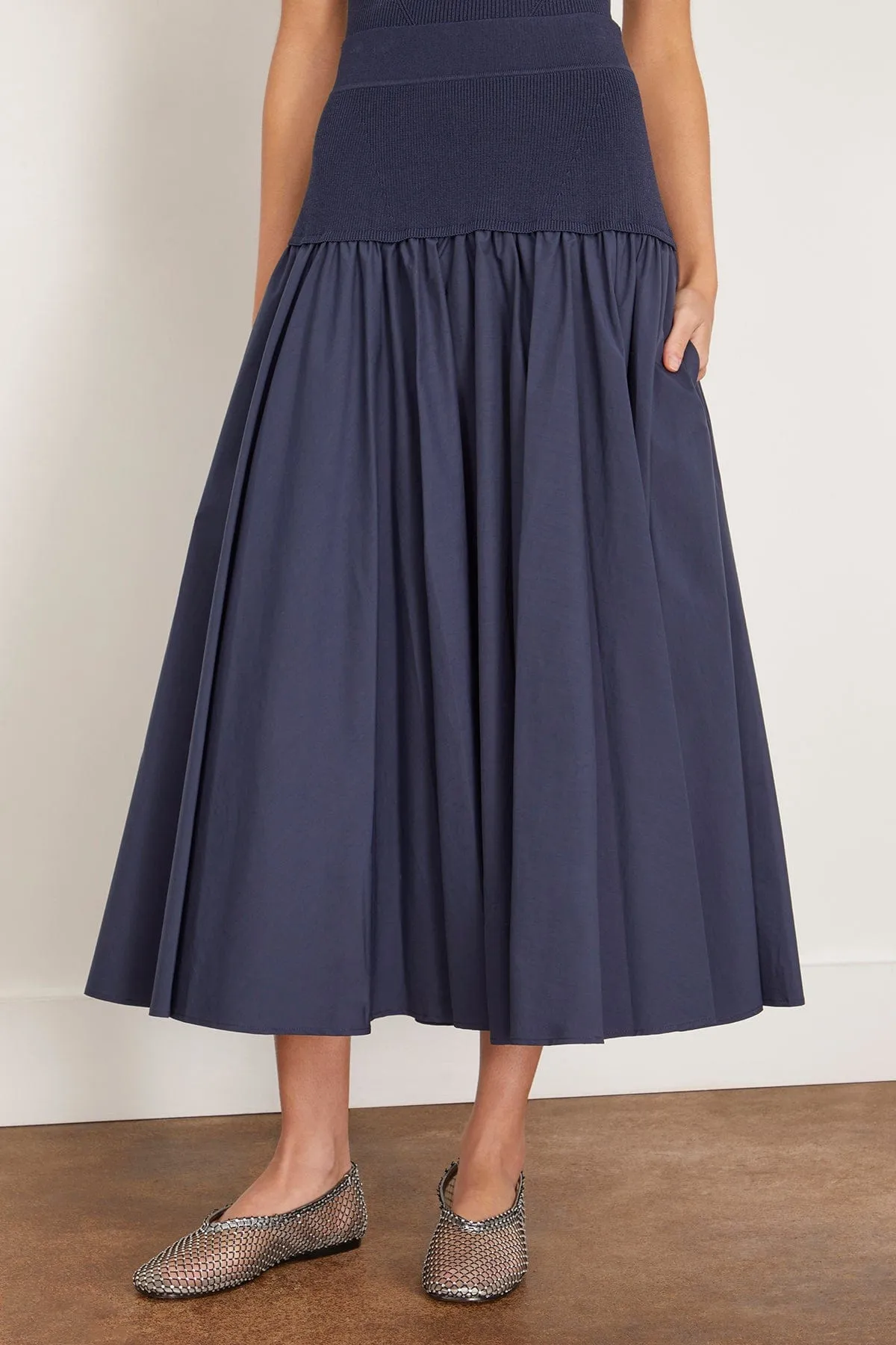 Stella Midi Skirt With Knit Yoke in Midnight