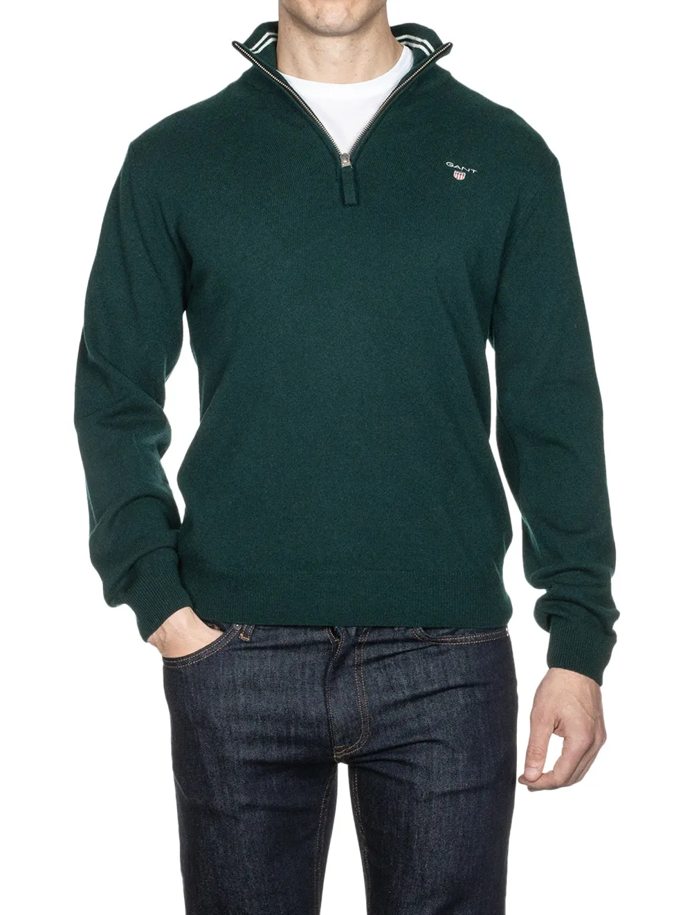 Super Fine Lambswool Half-Zip Sweater Tartan Green