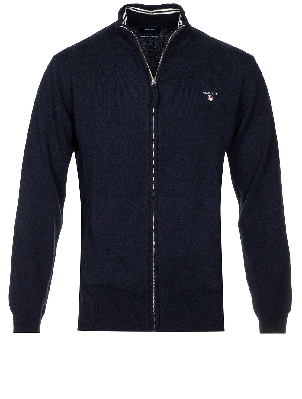 Super Fine Lambswool Zip Cardigan Marine