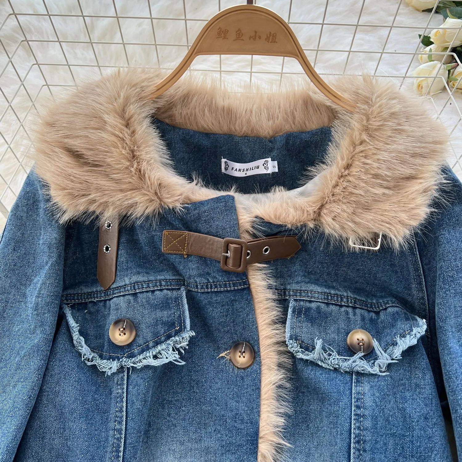 Thermal Thickened Denim Patchwork Coat