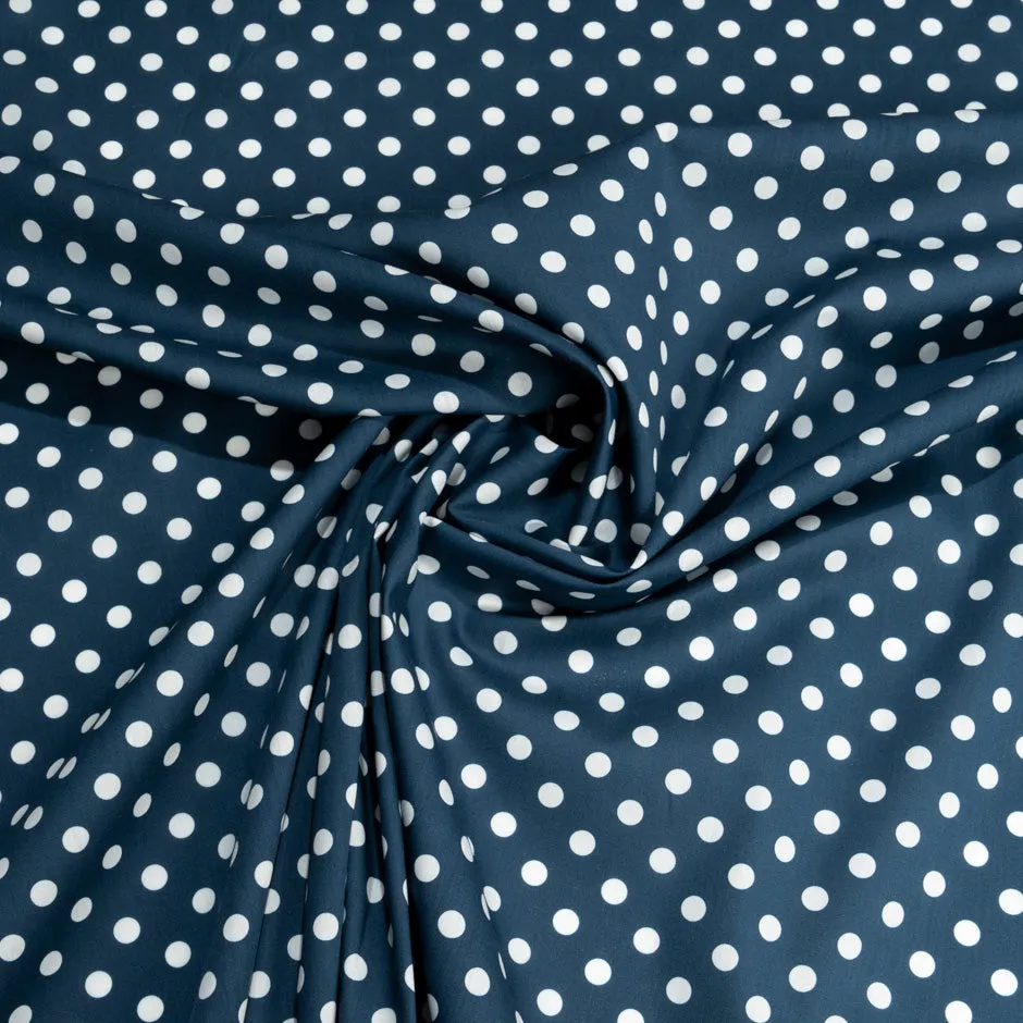 White Spotted Midnight Blue Lightweight Cotton