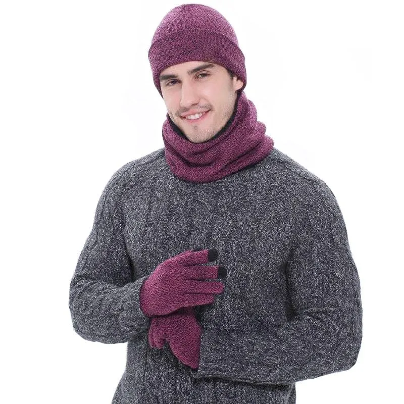 Winter men's hat, scarf, gloves, 3 pieces sets