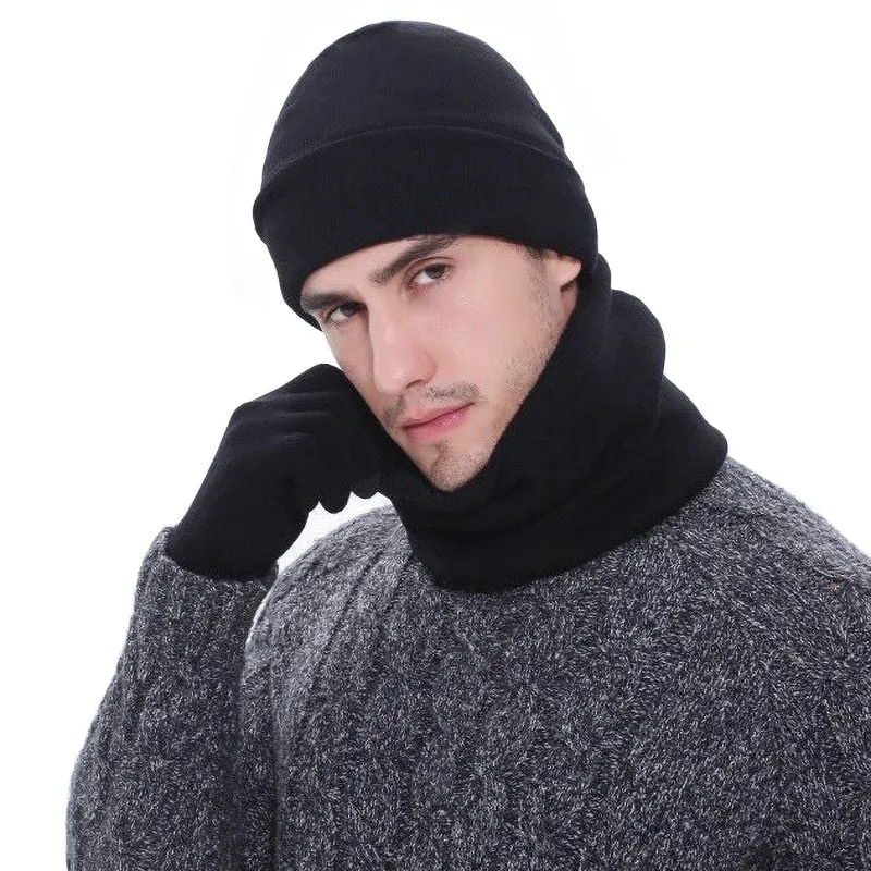 Winter men's hat, scarf, gloves, 3 pieces sets