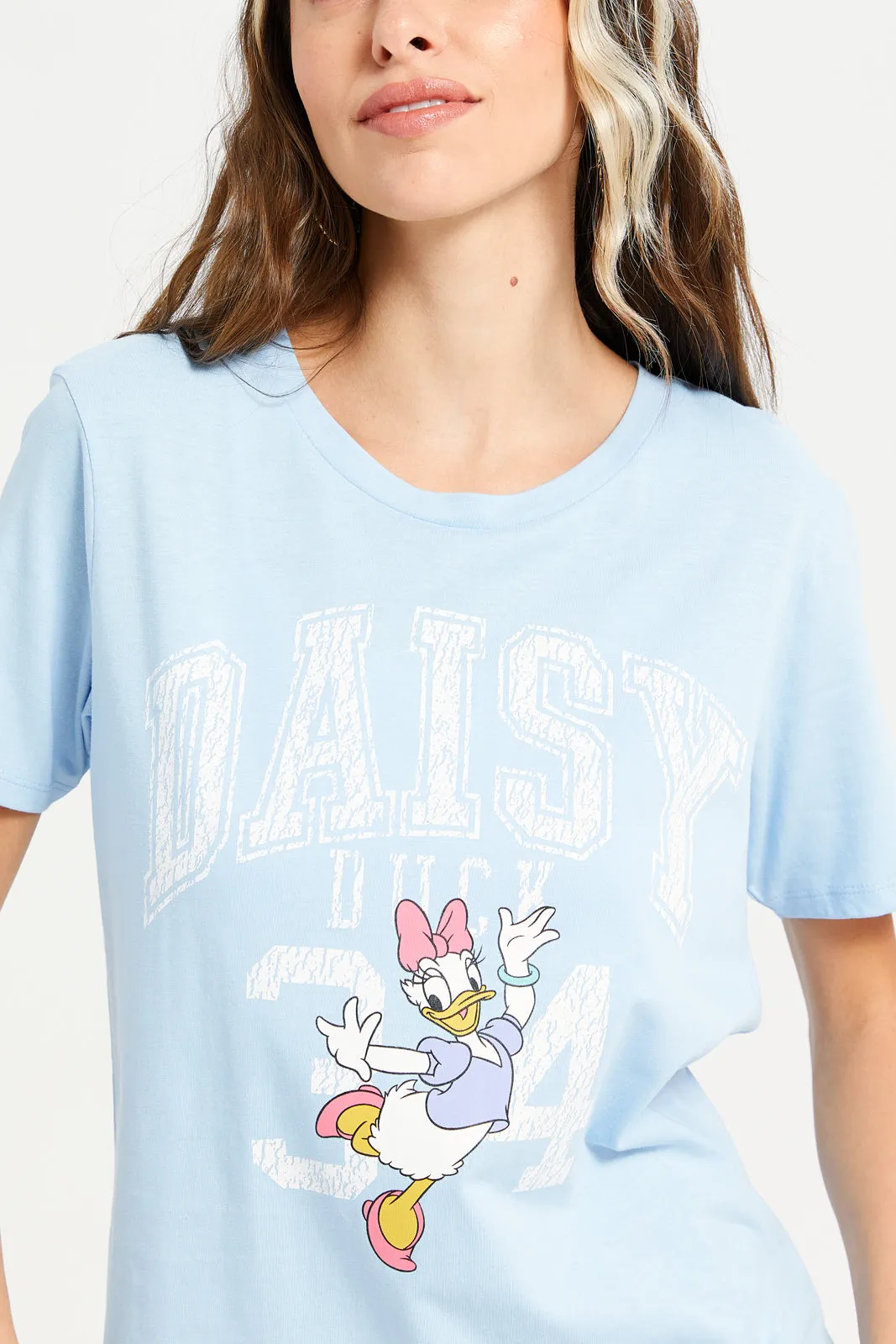 Women Blue Daisy Duck Printed T-Shirt