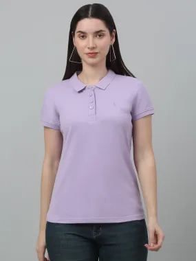 Women's Casual Regular Short Sleeve Lavender Polo neck  T-Shirt