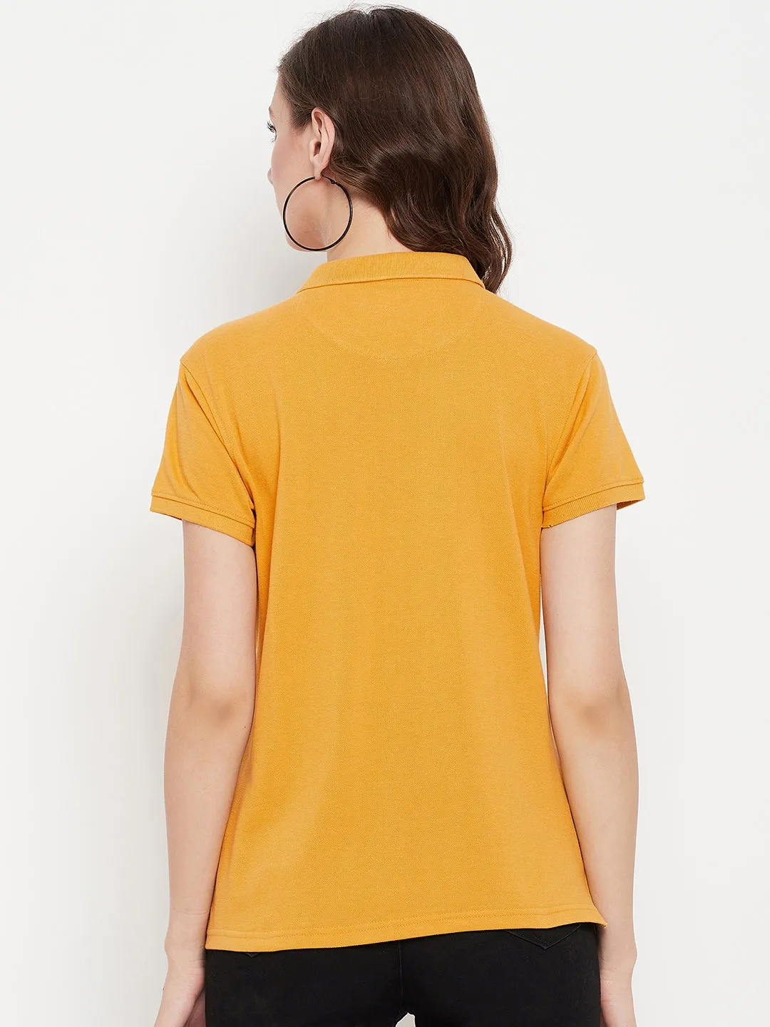 Women's Casual Regular Short Sleeve Mustard Polo neck  T-Shirt