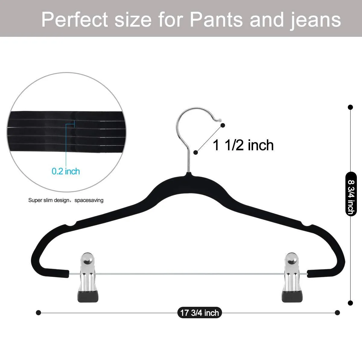 YIKALU Clothes Hangers with Clips 20 Pack Velvet Hangers Non Slip Hangers Premium Ultra Thin for Pants Hangers Skirt Hangers with Swivel Hooks(Black)